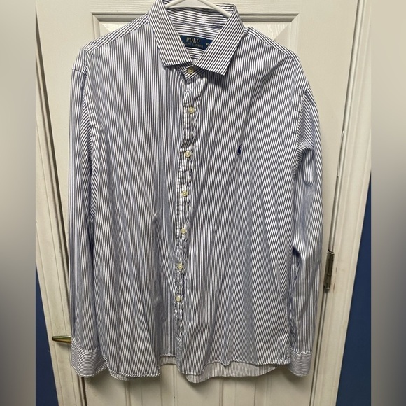 Mens POLO Ralph Lauren Classic Fit Striped Button Down Large XL Blue White - Picture 1 of 6